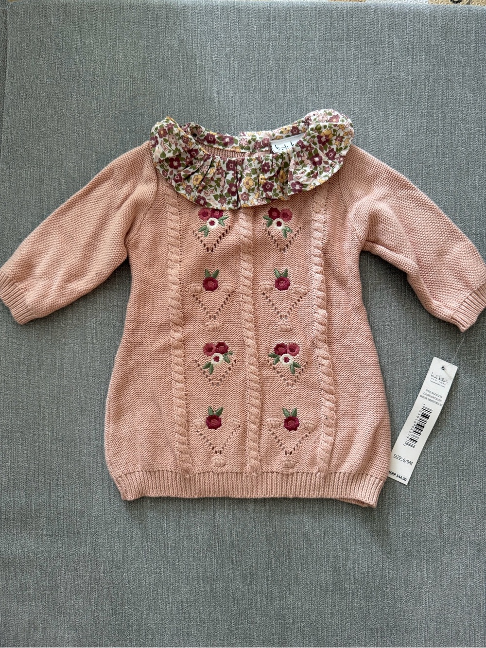 Nicole Miller NY Pink Floral-Collar Knit Sweater Dress